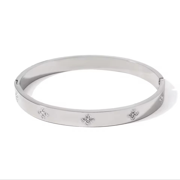 Silver Zirconia Bangle ✨ Elegant Stainless Steel Bracelet - Picture 4 of 5